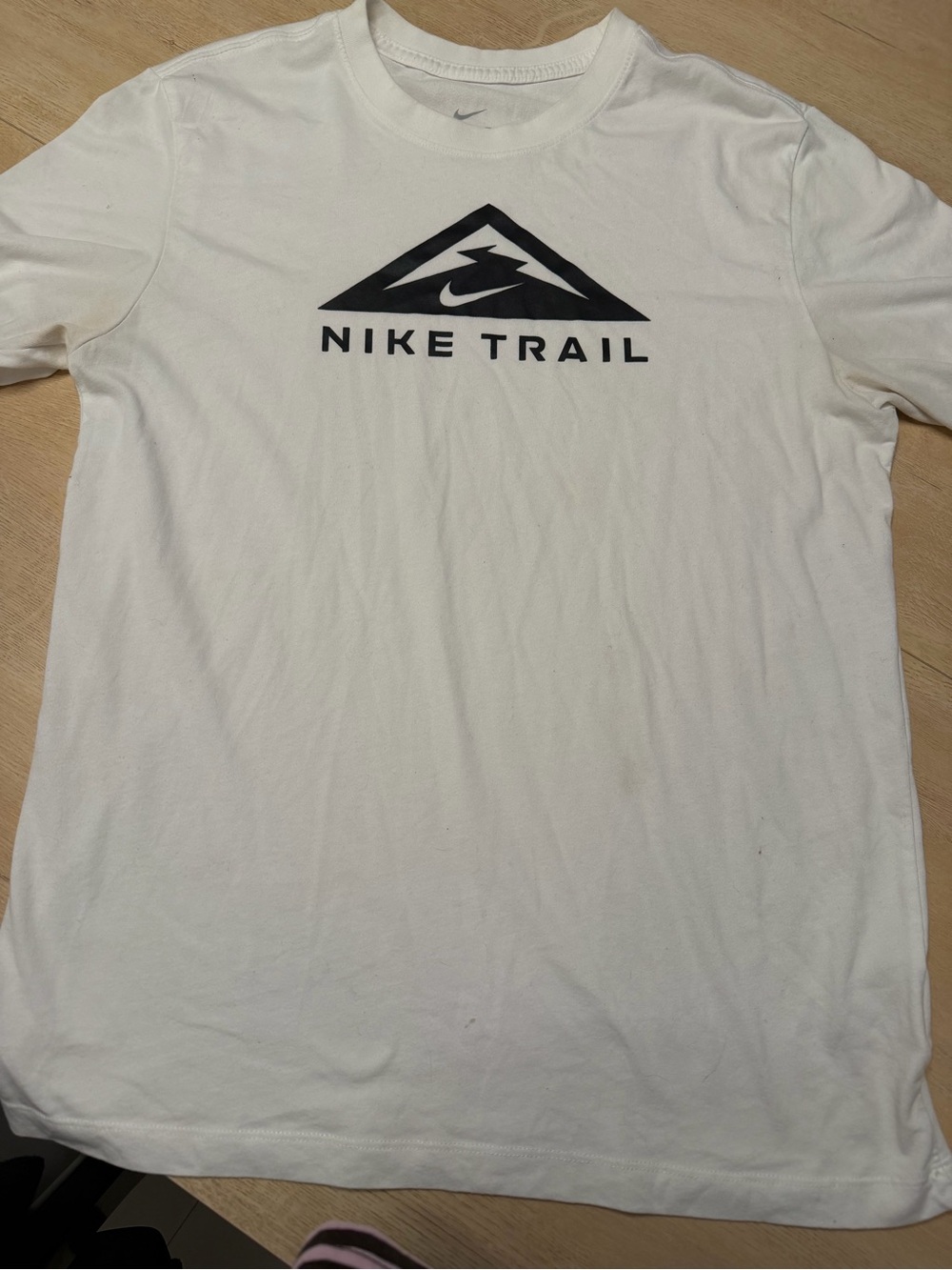 Nike White Short Sleeve Tee with Black Nike Trail Logo